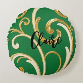 Golden Elegance Moss Green pattern Rund Kudde