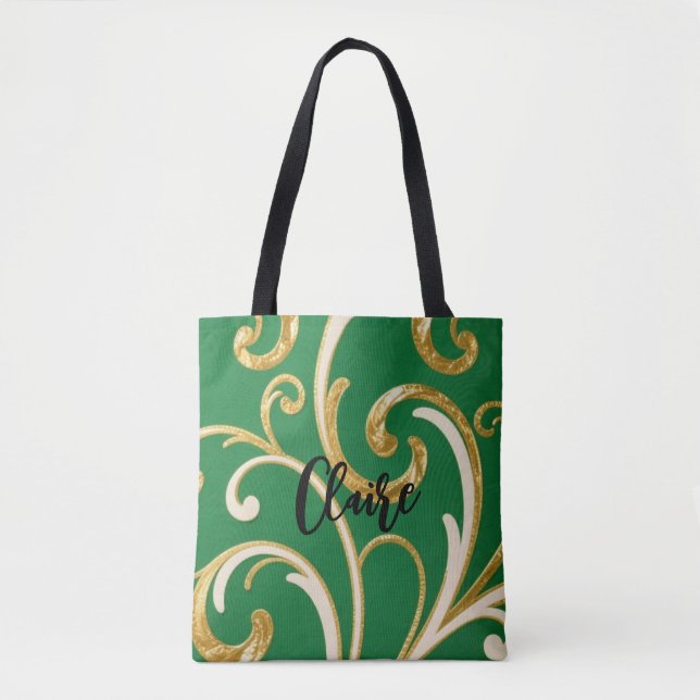 Golden Elegance Moss Green pattern Tygkasse (Framsida)