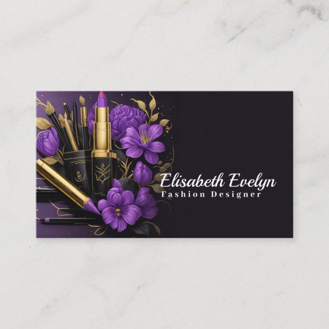Golden Elegance och Lila Blooms g65 Visitkort (Framsida)