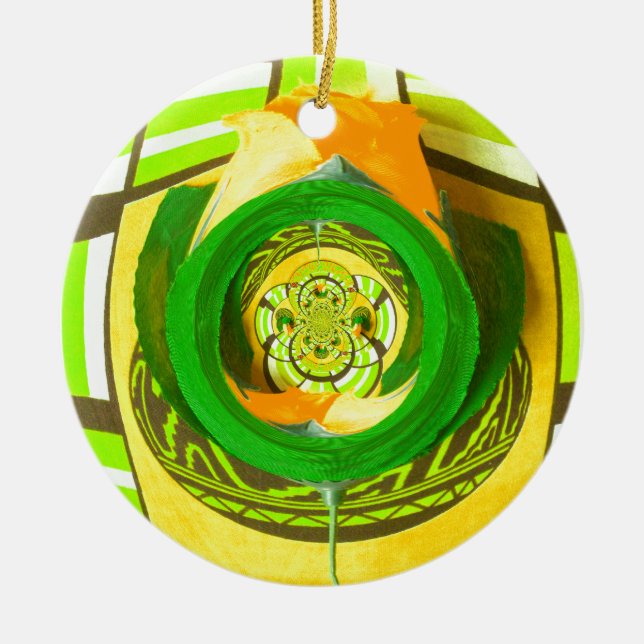 Golden Elegance: Snygg afrikansk Gul ros Art Julgransprydnad Keramik (Framsidan)