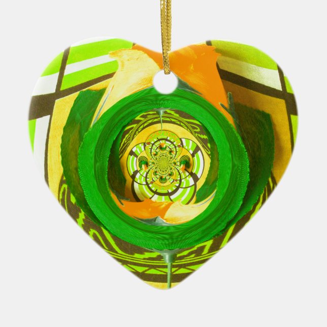 Golden Elegance: Snygg afrikansk Gul ros Art Julgransprydnad Keramik (Framsidan)