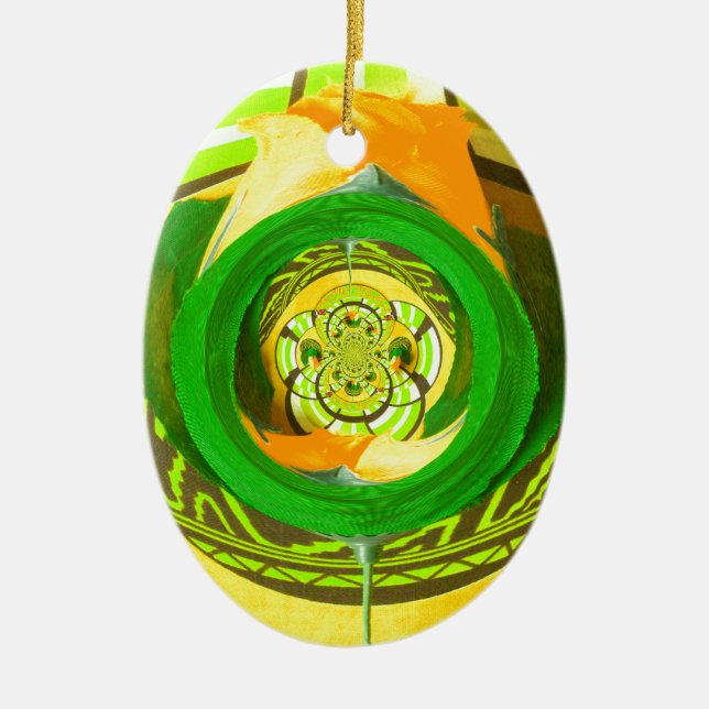 Golden Elegance: Snygg afrikansk Gul ros Art Julgransprydnad Keramik (Framsidan)