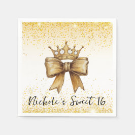 Golden Elegance: Sweet 16 Krona & Bow Glitter Pappersservett
