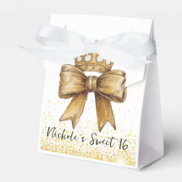 Golden Elegance: Sweet 16 Krona & Bow Glitter Presentaskar