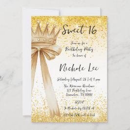 Golden & Elegance: Sweet 16 Krona & Bow Inbjudningar