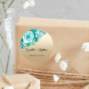 Golden Elegance: Teal Bukett med rosor Bröllop Sea Runt Klistermärke