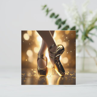 Golden Elegans: Balettskor på Guld Bokeh Inbjudningar