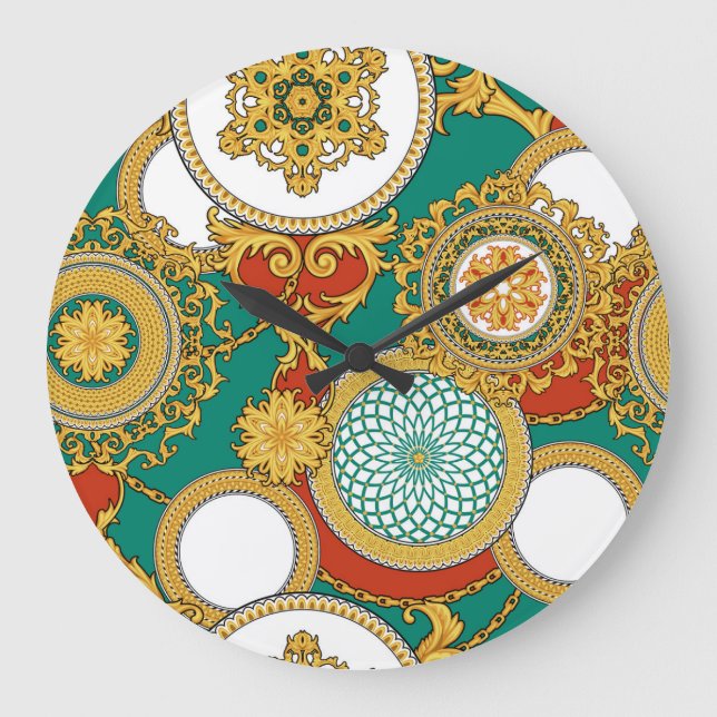 Golden Elegant Arabesque Background Stor Klocka (Framsida)