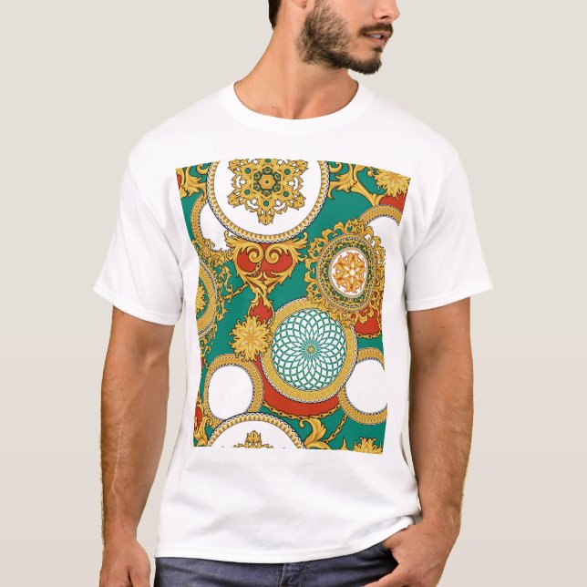 Golden Elegant Arabesque Background T Shirt (Framsida)