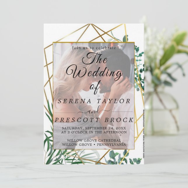 Golden Elegant Foliage Vellum Wedding bjudande Inbjudningar (Stående Fram)