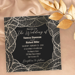 Golden Elegant Luxurious Line Art Motif Bröllop Inbjudningar