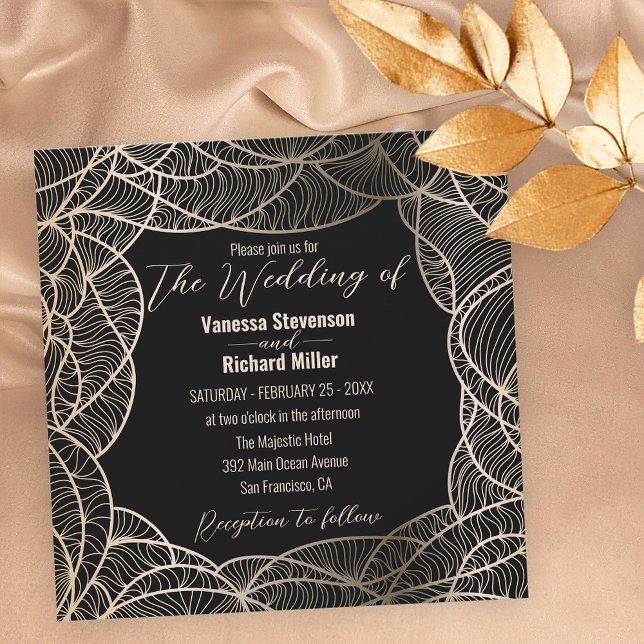 Golden Elegant Luxurious Line Art Motif Bröllop Inbjudningar (Skapare uppladdad)