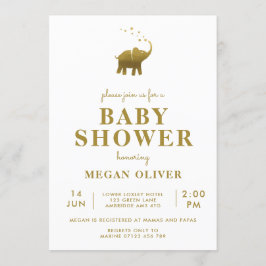 Golden Elephant Baby Shower Inbjudningar