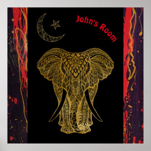 Golden Elephant med röda snurrar. Redigerbart namn Poster