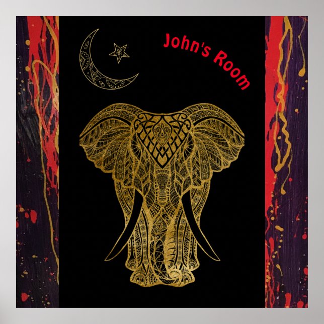 Golden Elephant med röda snurrar. Redigerbart namn Poster (Framsidan)