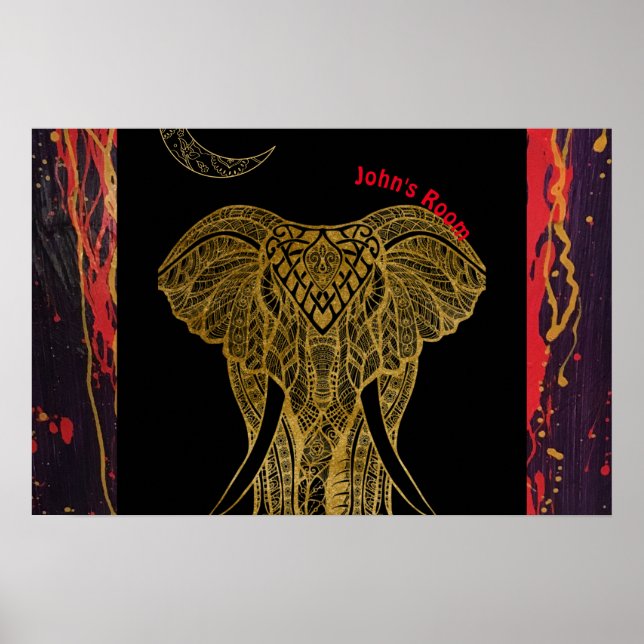 Golden Elephant med röda snurrar. Redigerbart namn Poster (Framsidan)