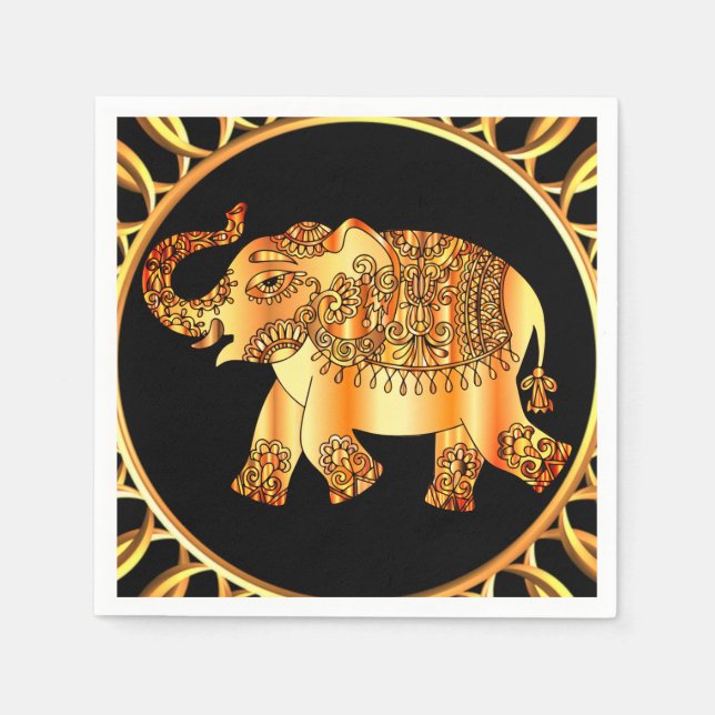 Golden Elephant Pappra Party Napkins Pappersservett (Framsidan)
