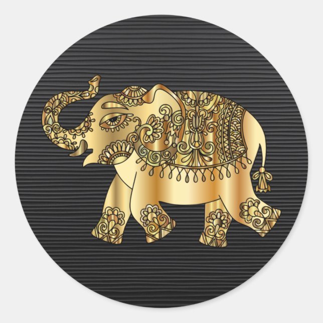 Golden Elephant Stickers Runt Klistermärke (Framsida)