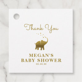 Golden Elephant White Baby Shower Tack Gåvor Etiketter
