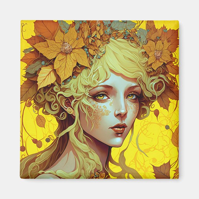 Golden Elf Fairy Fae Fantasy Art Magnet (Framsidan)