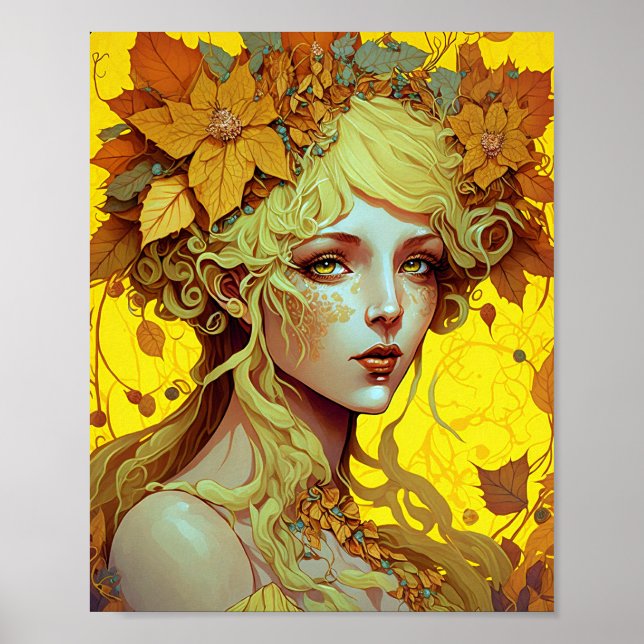 Golden Elf Fairy Fae Fantasy Art Poster (Framsidan)