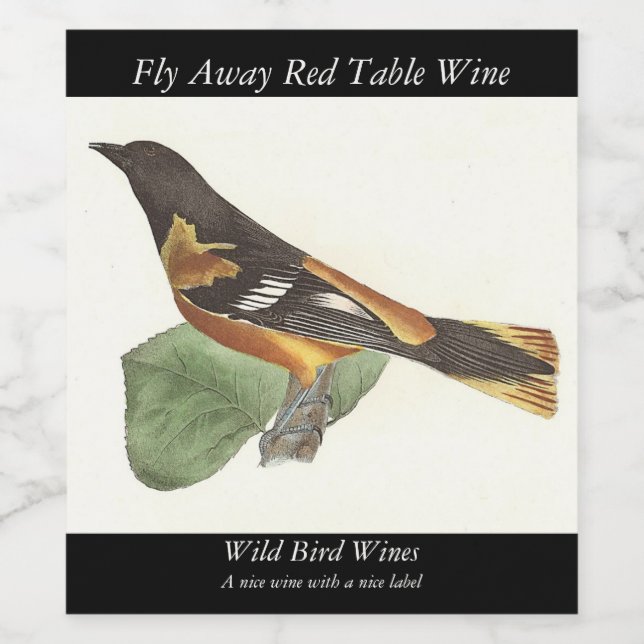 Golden eller Baltimore Oriole (Icterus galbula) Vinflaska Etikett (Singel etikett)