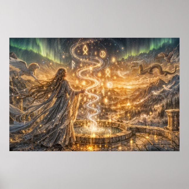 Golden Elven Fantasy Light Impressionist Fantasy Poster (Framsidan)