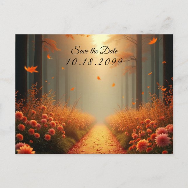 Golden Ember Autumn Woodland Stroll Helg Vykort (Framsida)