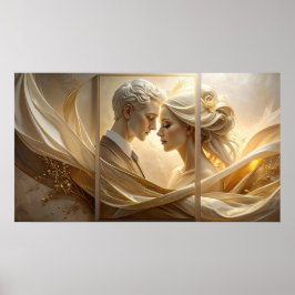 Golden Embrace: Ethereal Couple Portrait in Silk a Poster