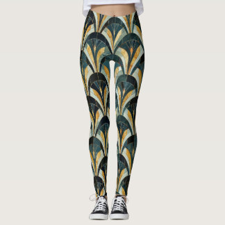 Golden Emerald Art Deco Fläkt Patterned Leggings