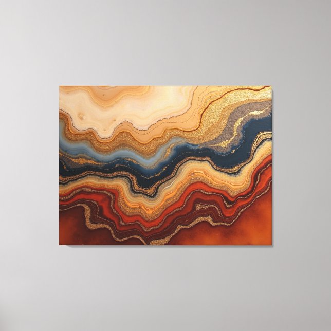 Golden Erosion – 40"x 32" Abstrakt Fluidduk Canvastryck (Framsida)