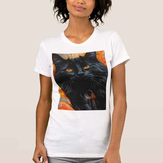 Golden-Eyed Midnight Cat T Shirt (Framsida)