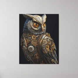 Golden-Eyed Steampunk Owl Canvastryck