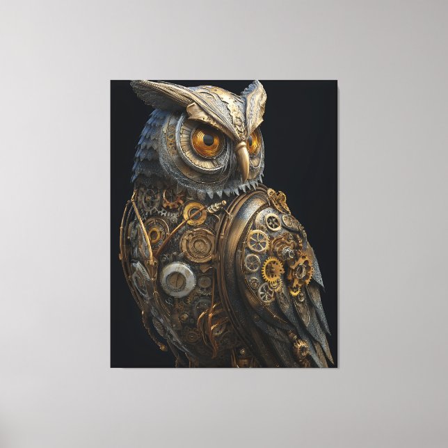 Golden-Eyed Steampunk Owl Canvastryck (Framsida)