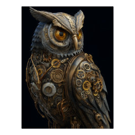 Golden-Eyed Steampunk Owl Perfect Poster