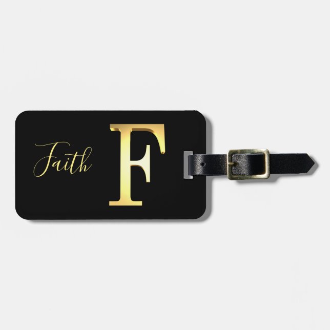 Golden F namn Luggage Tag Bagagebricka (Horisontell Framsida)