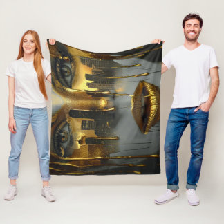Golden Face Surrealist City Urban Digital Art Fleecefilt