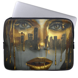 Golden Face Surrealist City Urban Digital Art Laptop Fodral