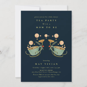 Golden Fairy Land blommigt Tea Party Baby Shower Inbjudningar
