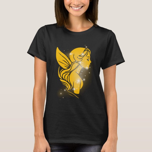 Golden Fairy Profile – Soft Spirit Ethereal Art T Shirt (Framsida)