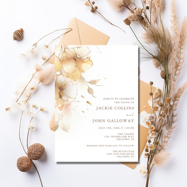 Golden Fall Blommigt Bröllop Inbjudningar (Golden Fall Floral Wedding Invitation)