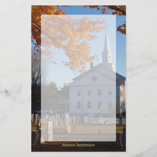 Golden Fall Foliage with Church and Cemetery Brevpapper (Framsida)