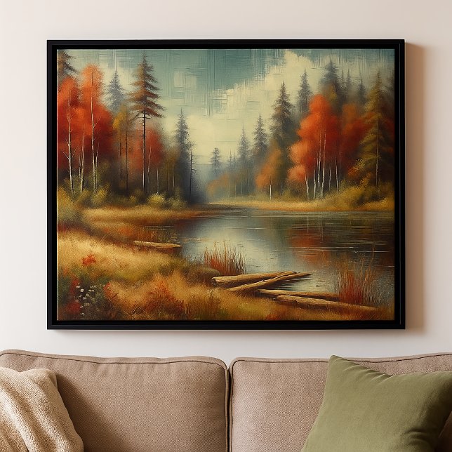 Golden Fall Forest Refltions Canvastryck (Skapare uppladdad)