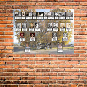 Golden Fall Träd 4 Generation Family Träd Poster