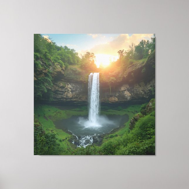 Golden Falls på Dusk - Tranquil Nature Wall Art Canvastryck (Framsida)