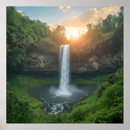 Golden Falls på Dusk - Tranquil Nature Wall Art Poster