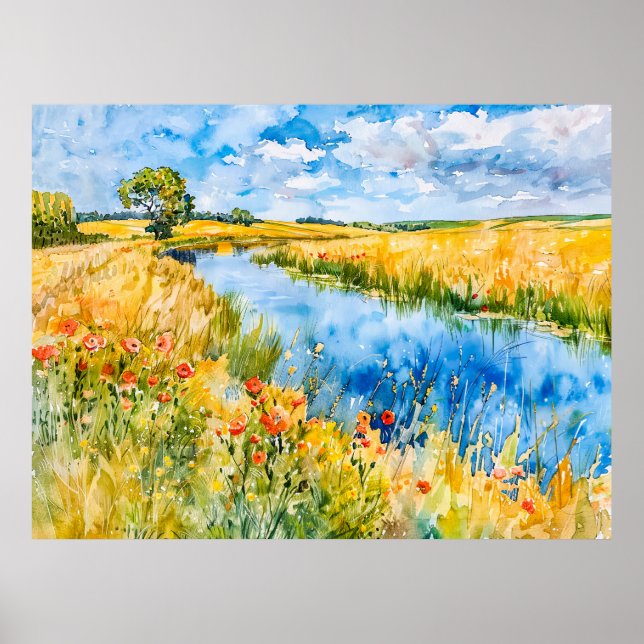 Golden Fält av Havel Havelland Watercolor Poster (Framsidan)