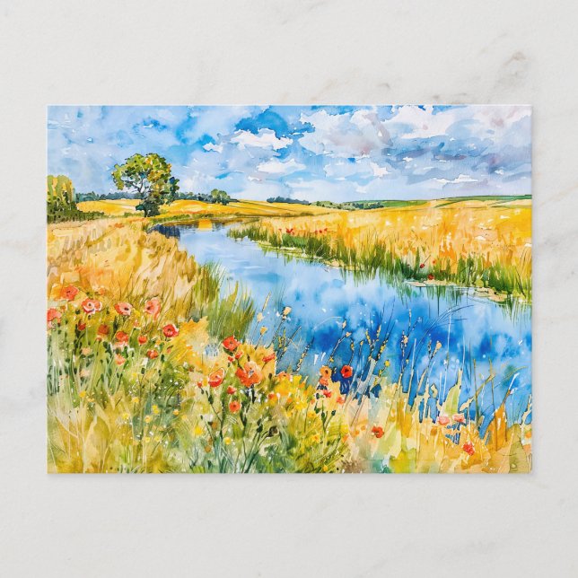 Golden Fält av Havel Havelland Watercolor Vykort (Framsida)