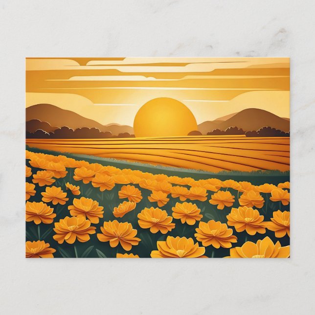 Golden Fält of Marigolds Vykort (Framsida)
