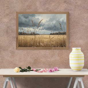 Golden Fält under Stormy Himmel Poster
